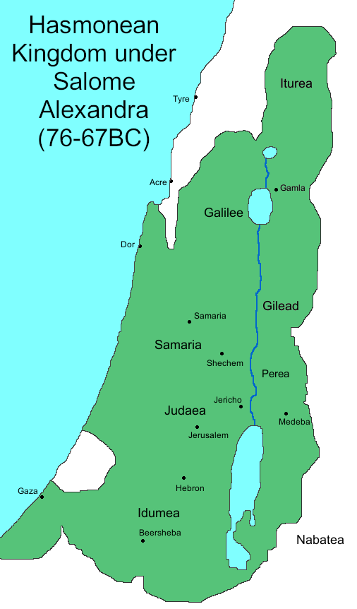 Map of the Hasmonen kingdom under Salome, showing Idumea, Judea, Itruea