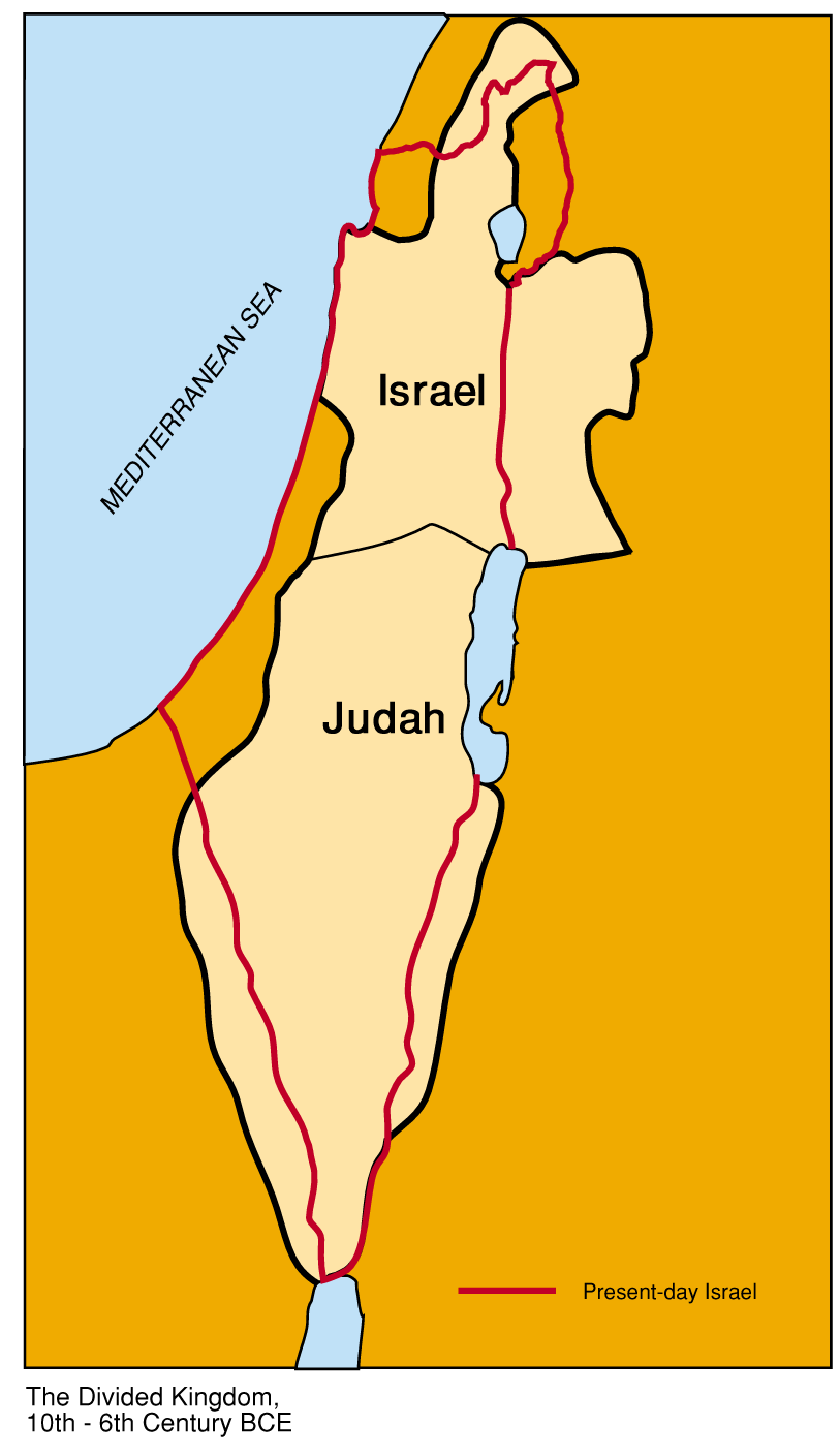 Map of ancient Israel and Judaea usperimpoasedw with judae shimron fo today