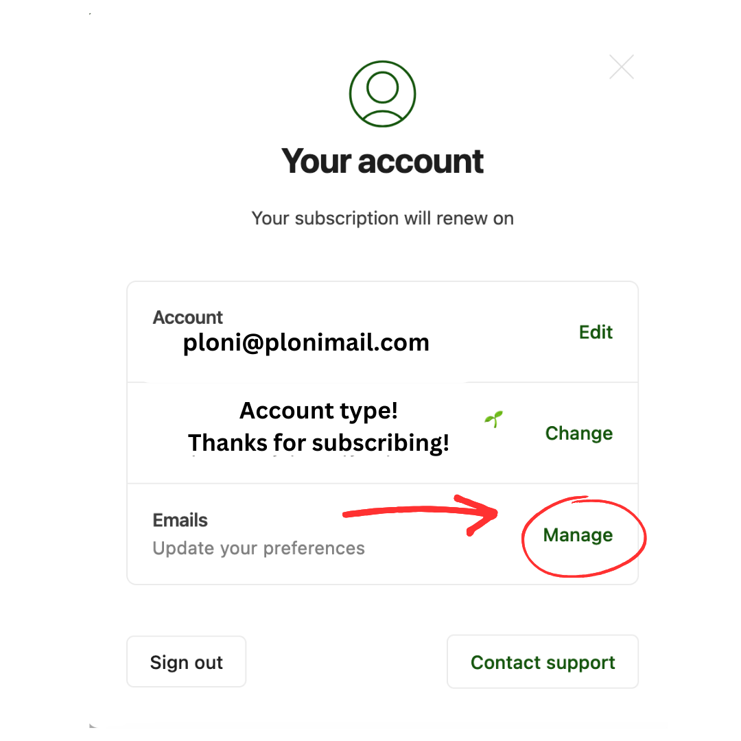 "Your Account": A few options, but you want to click the "manage" button on "update your email preferences," at the account pop-up.