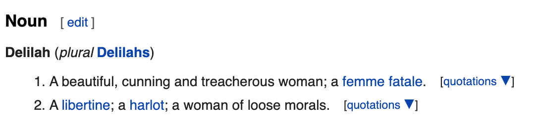 A beautiful, cunning and treacherous woman; a femme fatale. A libertine; a harlot; a woman of loose morals.