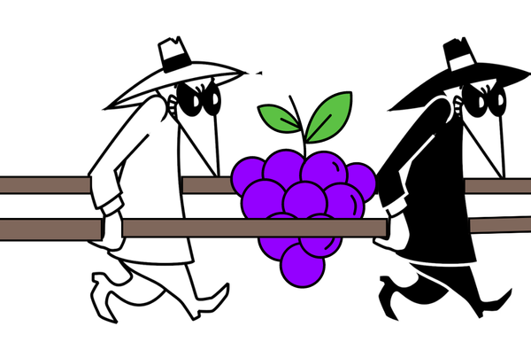 MAD Magazine's Spy vs Spy except carrying grapes a la Caleb & Joshua